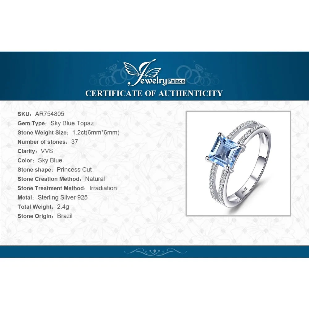 Damenring aus 925er Sterlingsilber mit Sky Blue Topas Princess-Schliff