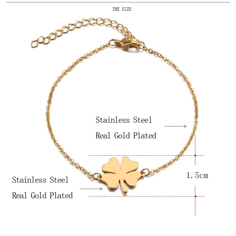 Edelstahl-Damenarmband mit Kleeblatt, goldfarben