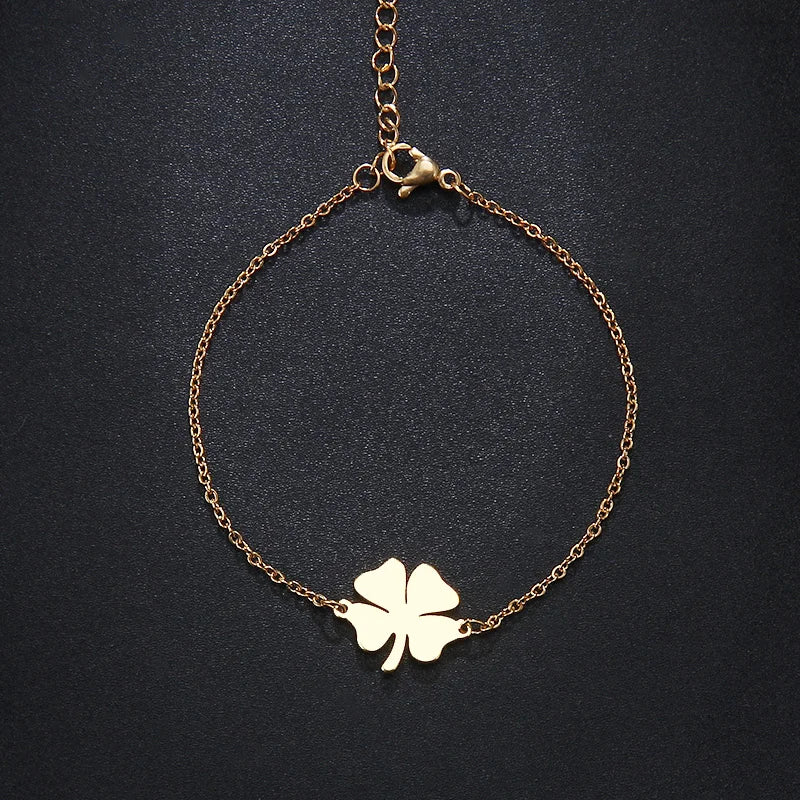 Edelstahl-Damenarmband mit Kleeblatt, goldfarben