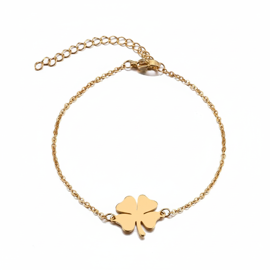 Edelstahl-Damenarmband mit Kleeblatt, goldfarben