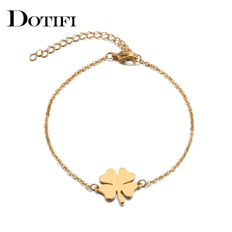 Edelstahl-Damenarmband mit Kleeblatt, goldfarben