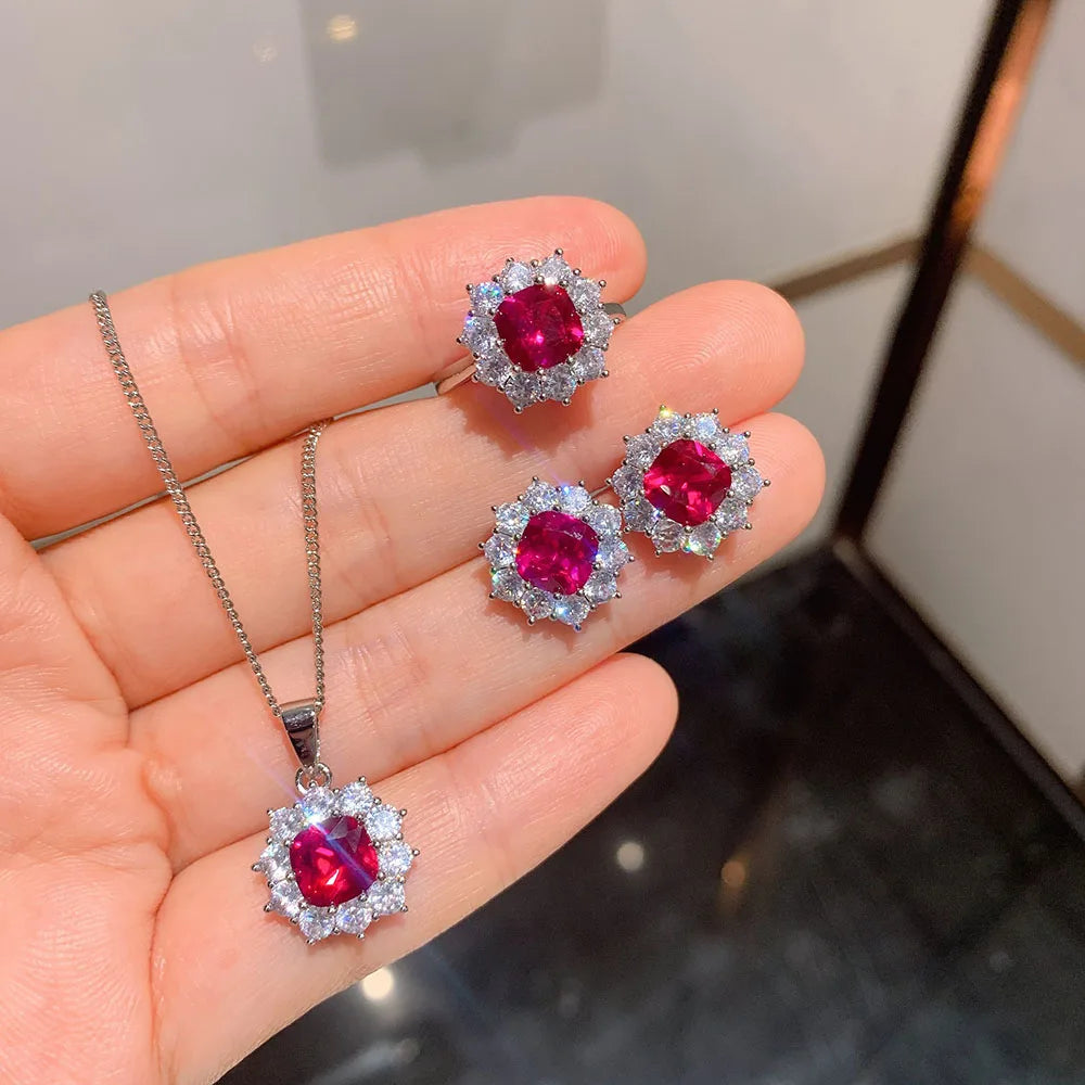 Royal Gem Set – Halskette, Ohrringe & Ring mit Edelstein-Optik