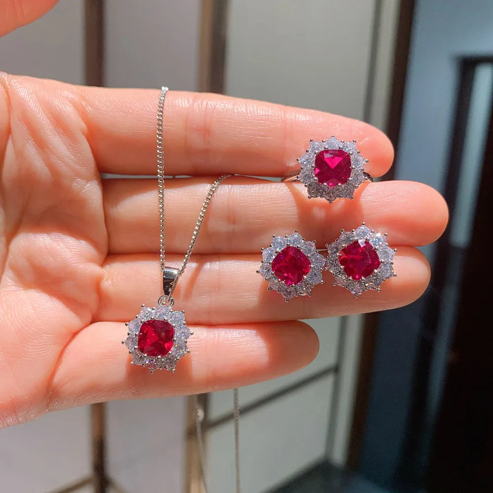 Royal Gem Set – Halskette, Ohrringe & Ring mit Edelstein-Optik