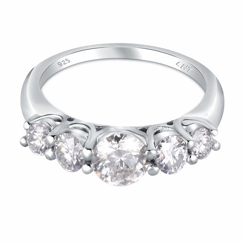 White Moissanite 5-Stone Ring Sterling Silver