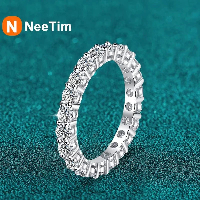 Moissanit-Damenring aus 925er Sterlingsilber, 3 mm, weißgoldfarben plattiert