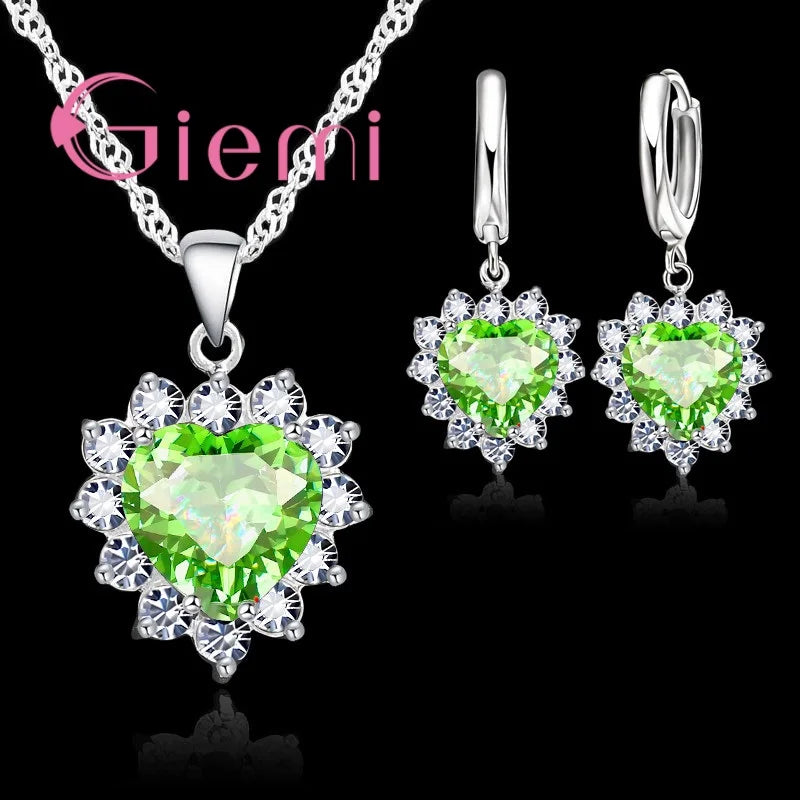 Herz-Schmuckset aus 925er Sterlingsilber – Kette & Ohrringe für Damen
