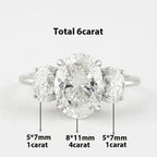 3-Stone Oval Cut Moissanite Engagement Ring in 925 Sterling Silver (3/6 ct total carat weight) with Certificate