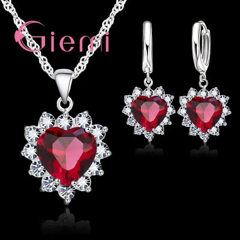 Herz-Schmuckset aus 925er Sterlingsilber – Kette & Ohrringe für Damen