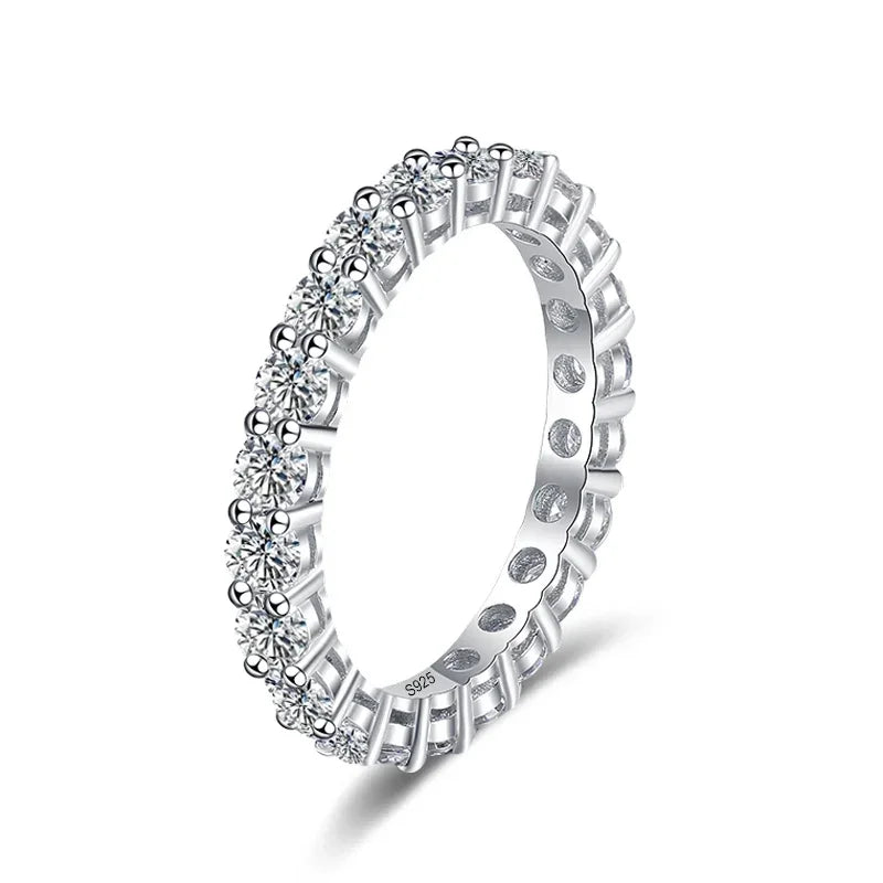 Moissanit-Damenring aus 925er Sterlingsilber, 3 mm, weißgoldfarben plattiert