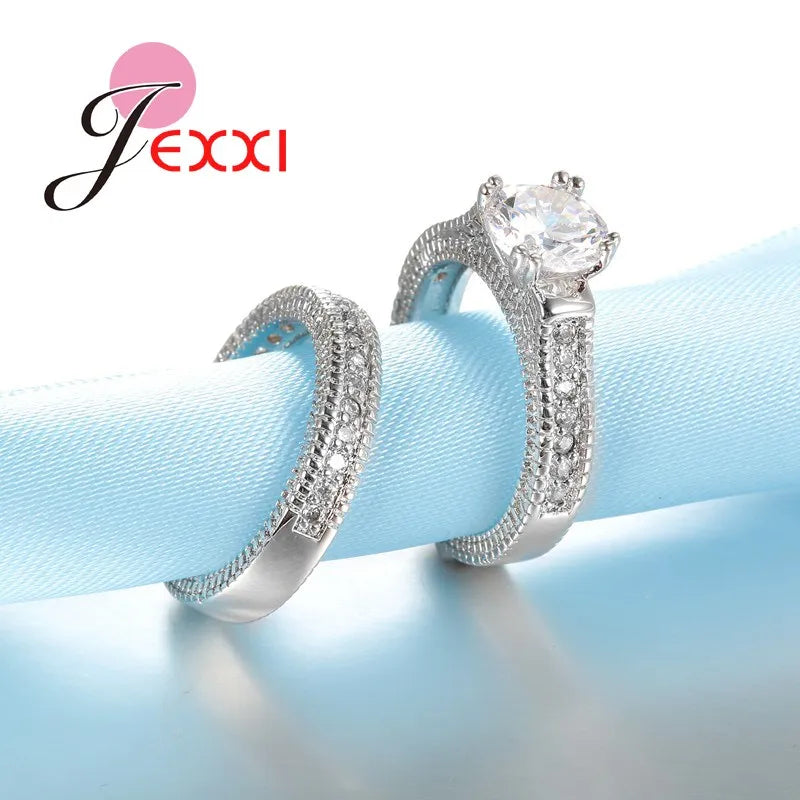 Elegance Ringset (2-teilig) aus 925er Sterlingsilber mit pavé-gefassten Kristallen