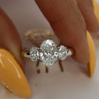 3-Stone Oval Cut Moissanite Engagement Ring in 925 Sterling Silver (3/6 ct total carat weight) with Certificate
