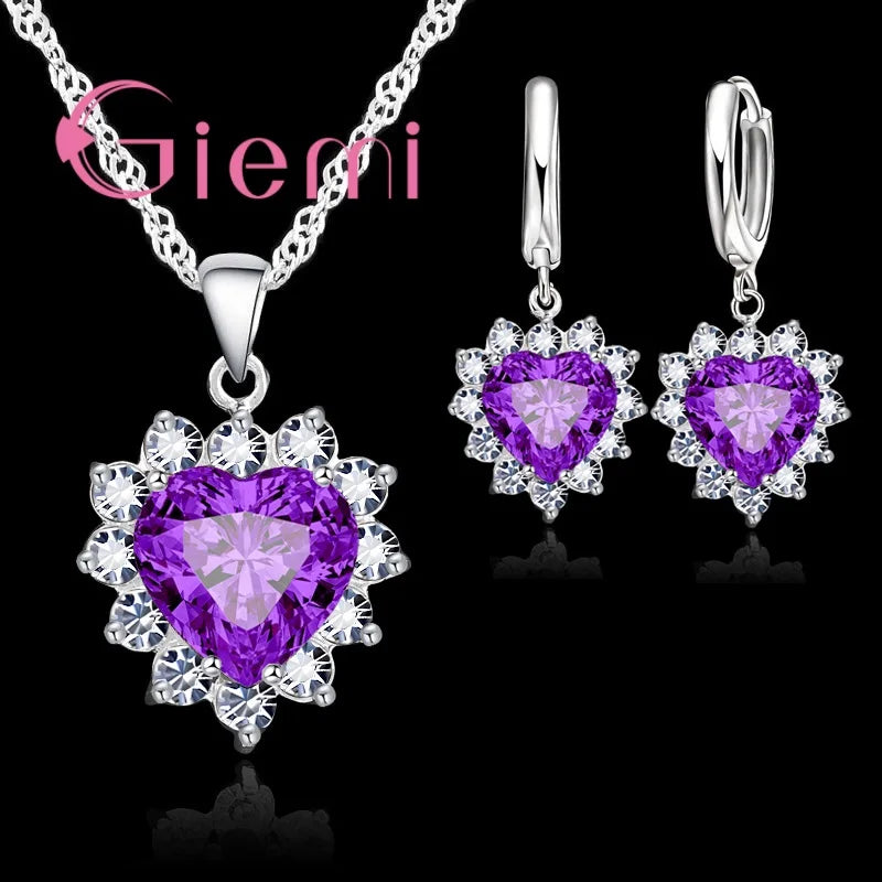 Herz-Schmuckset aus 925er Sterlingsilber – Kette & Ohrringe für Damen