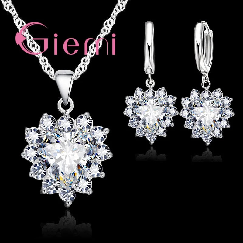 Herz-Schmuckset aus 925er Sterlingsilber – Kette & Ohrringe für Damen
