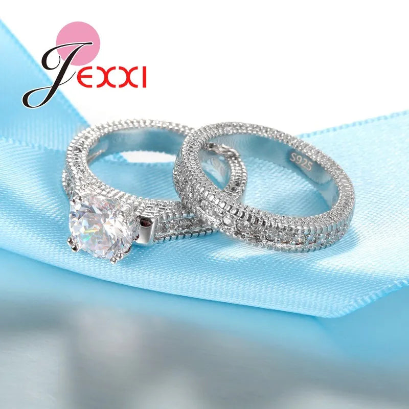 Elegance Ringset (2-teilig) aus 925er Sterlingsilber mit pavé-gefassten Kristallen