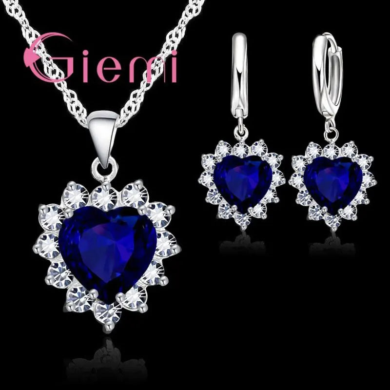 Herz-Schmuckset aus 925er Sterlingsilber – Kette & Ohrringe für Damen