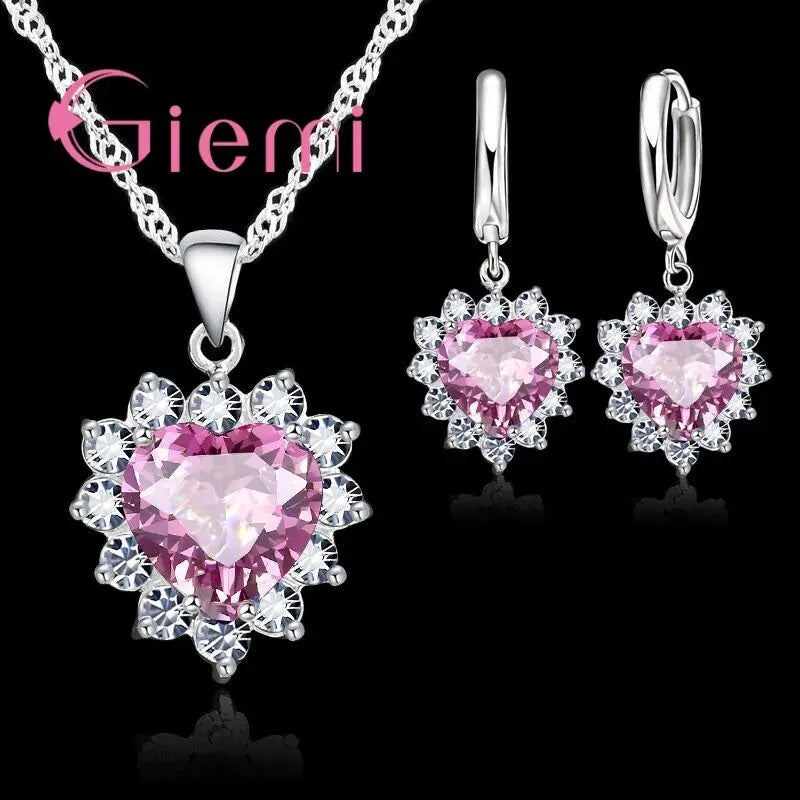 Herz-Schmuckset aus 925er Sterlingsilber – Kette & Ohrringe für Damen