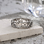 Vintage-Ring aus 925er Sterlingsilber mit filigranem Blumenmuster – Hohl-Design, Unisex