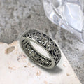 Vintage-Ring aus 925er Sterlingsilber mit filigranem Blumenmuster – Hohl-Design, Unisex