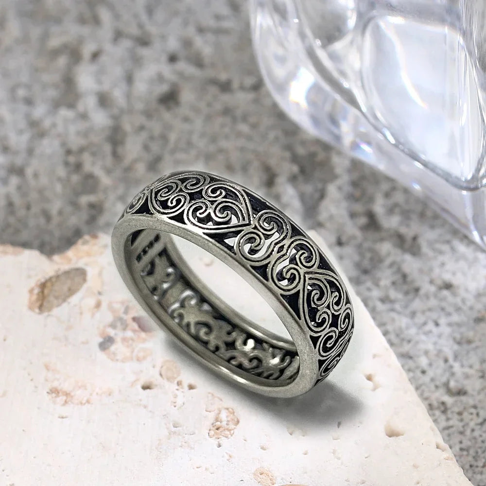 Vintage-Ring aus 925er Sterlingsilber mit filigranem Blumenmuster – Hohl-Design, Unisex