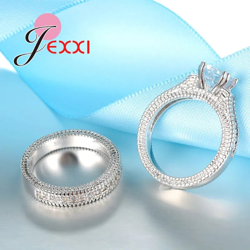 Elegance Ringset (2-teilig) aus 925er Sterlingsilber mit pavé-gefassten Kristallen