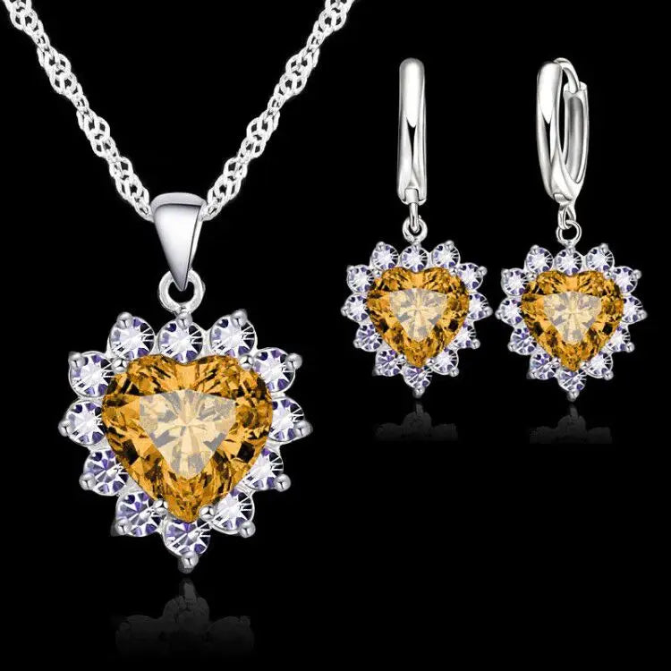 Herz-Schmuckset aus 925er Sterlingsilber – Kette & Ohrringe für Damen