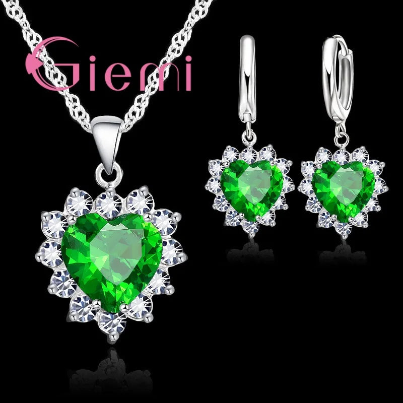 Herz-Schmuckset aus 925er Sterlingsilber – Kette & Ohrringe für Damen