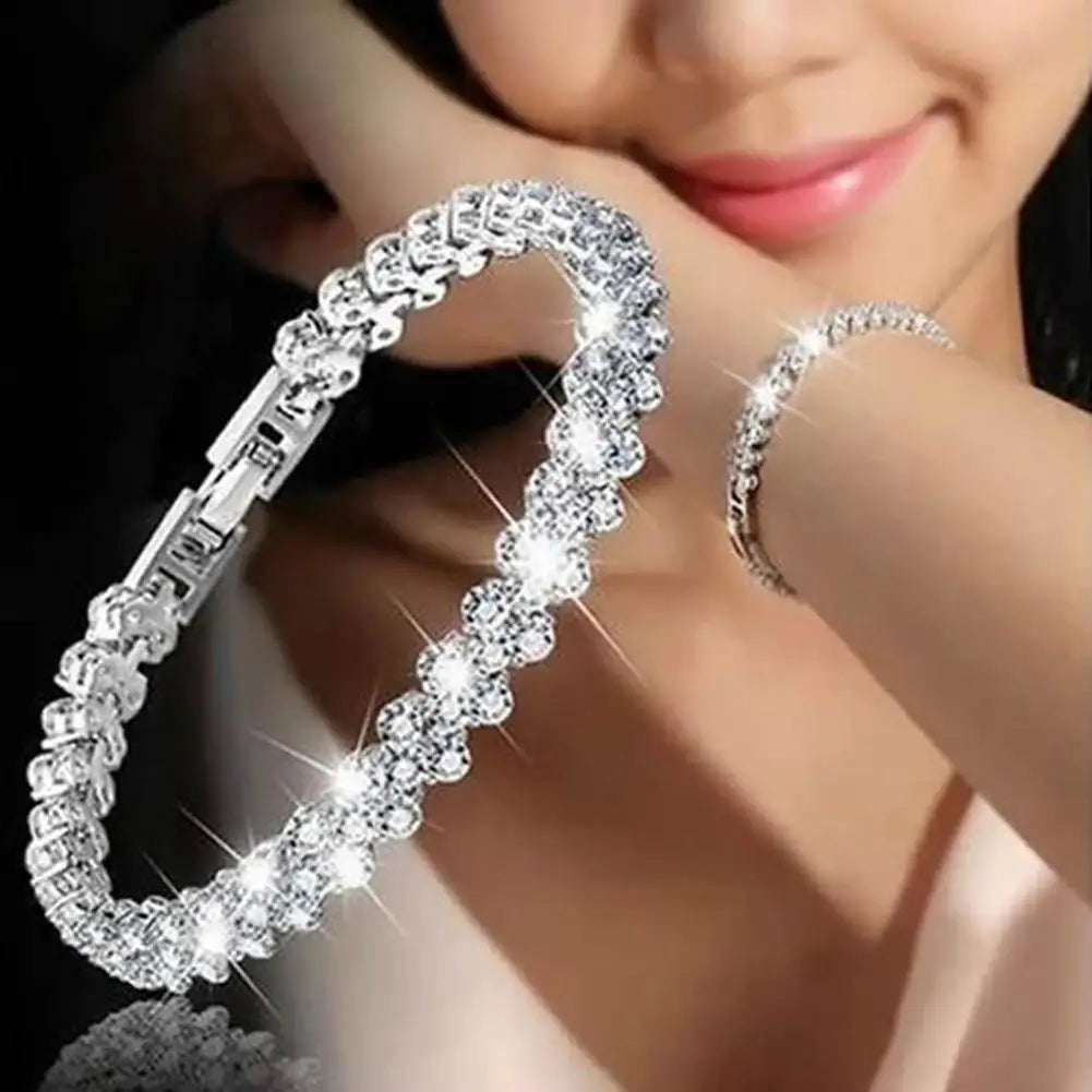 Elegantes Damenarmband mit Kette – funkelnde Zirkonia-Steine, glänzend gefasst