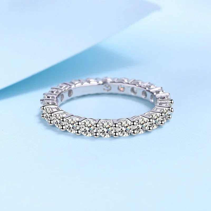 Moissanit-Damenring aus 925er Sterlingsilber, 3 mm, weißgoldfarben plattiert