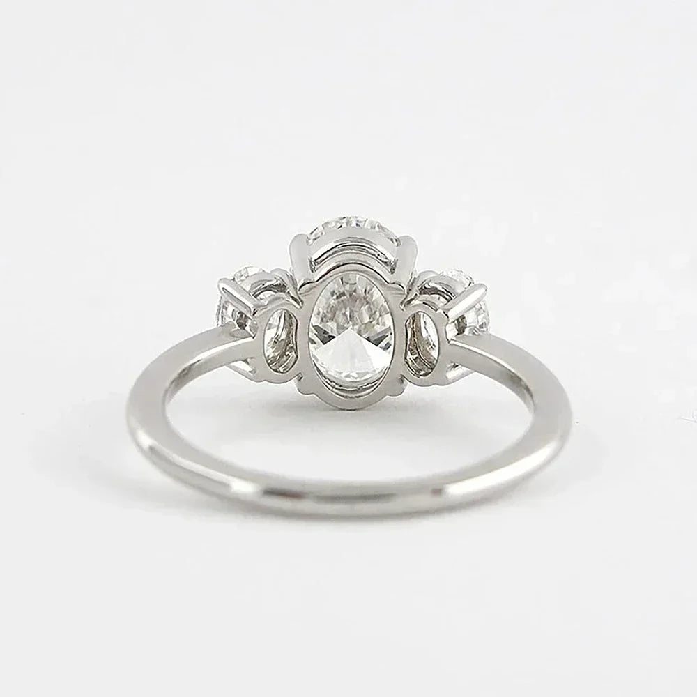 3-Stone Oval Cut Moissanite Engagement Ring in 925 Sterling Silver (3/6 ct total carat weight) with Certificate