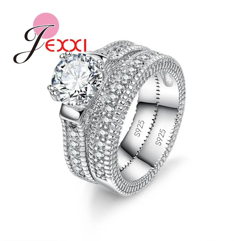 Elegance Ringset (2-teilig) aus 925er Sterlingsilber mit pavé-gefassten Kristallen