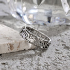 Vintage-Ring aus 925er Sterlingsilber mit filigranem Blumenmuster – Hohl-Design, Unisex