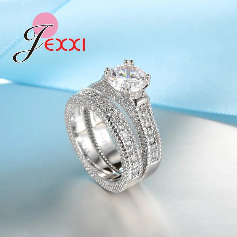 Elegance Ringset (2-teilig) aus 925er Sterlingsilber mit pavé-gefassten Kristallen