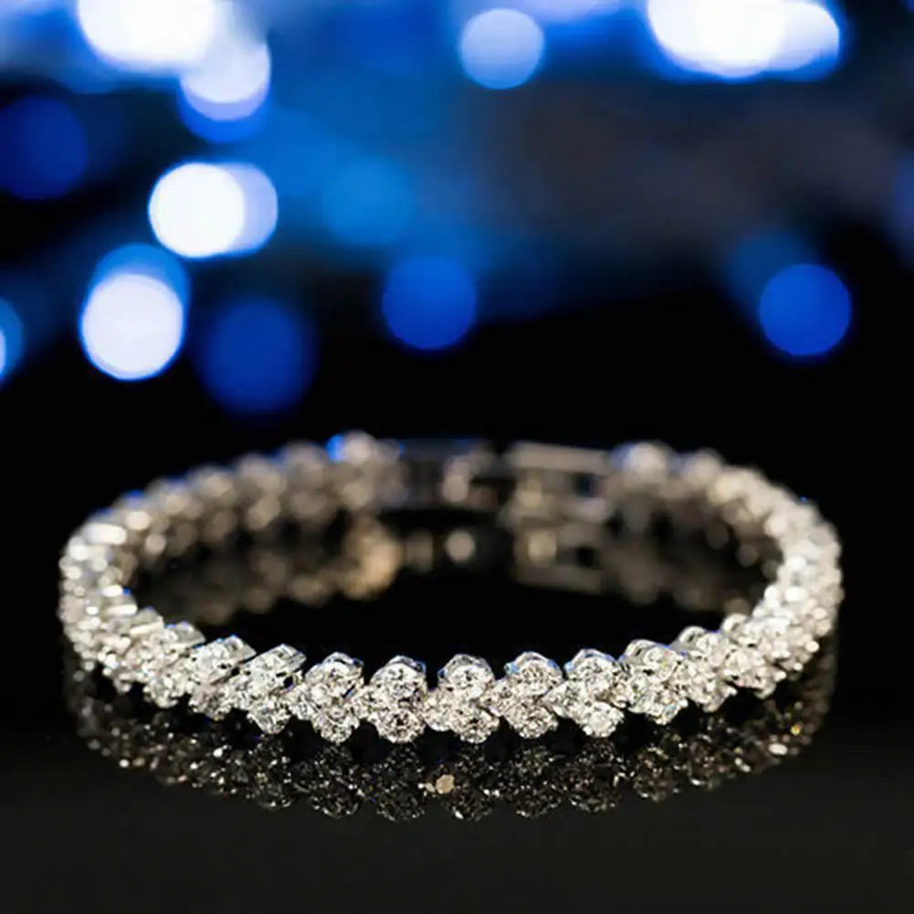 Elegantes Damenarmband mit Kette – funkelnde Zirkonia-Steine, glänzend gefasst