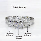 3-Stone Oval Cut Moissanite Engagement Ring in 925 Sterling Silver (3/6 ct total carat weight) with Certificate