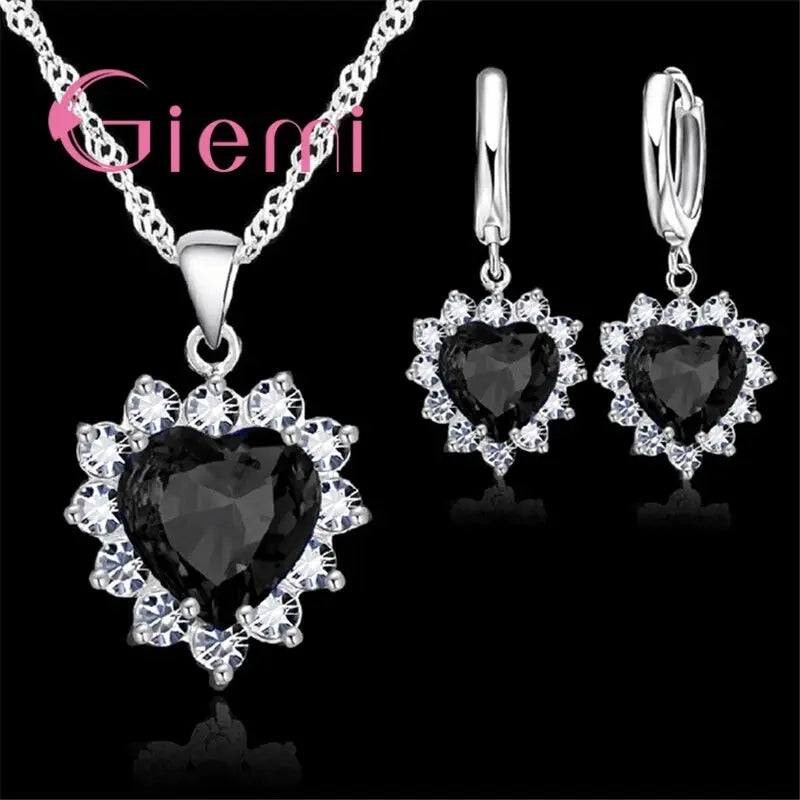 Herz-Schmuckset aus 925er Sterlingsilber – Kette & Ohrringe für Damen