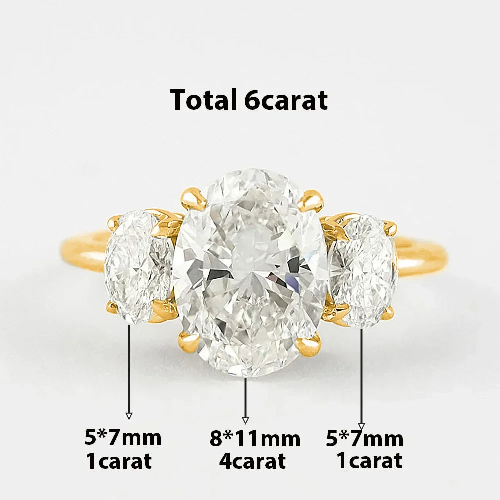 3-Stone Oval Cut Moissanite Engagement Ring in 925 Sterling Silver (3/6 ct total carat weight) with Certificate