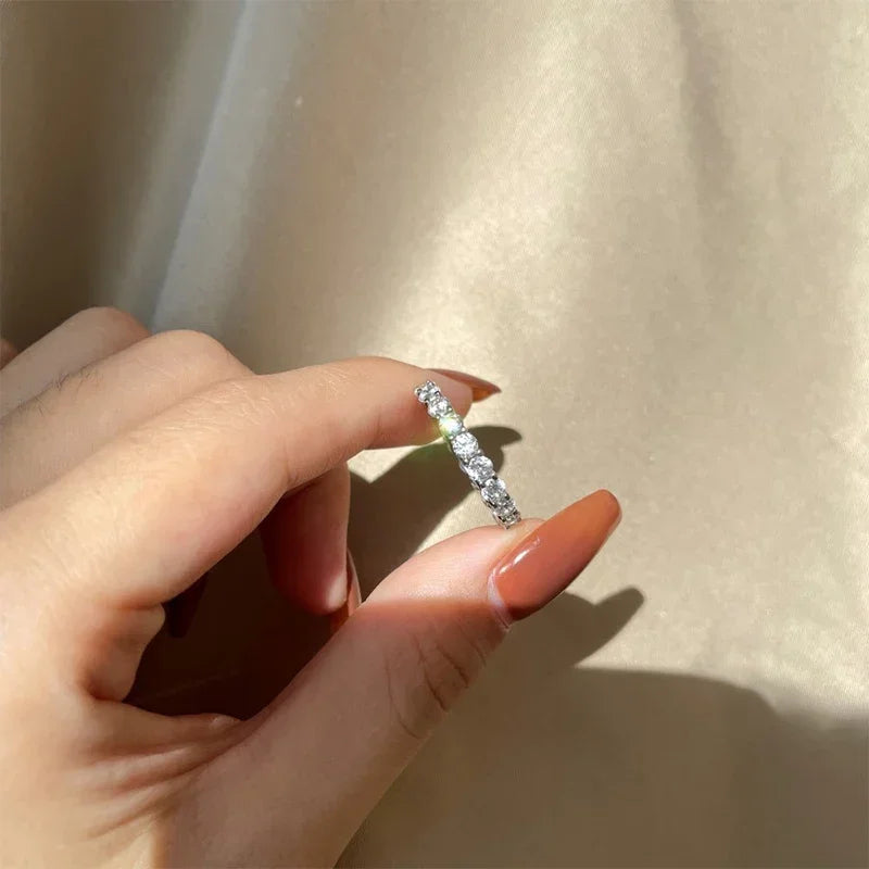 Moissanit-Damenring aus 925er Sterlingsilber, 3 mm, weißgoldfarben plattiert