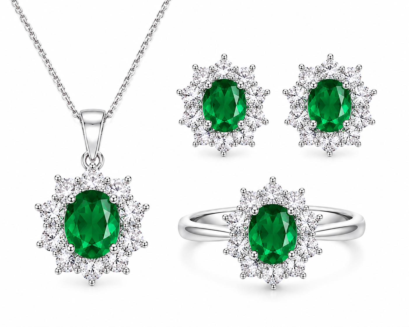Royal Gem Set – Halskette, Ohrringe & Ring mit Edelstein-Optik