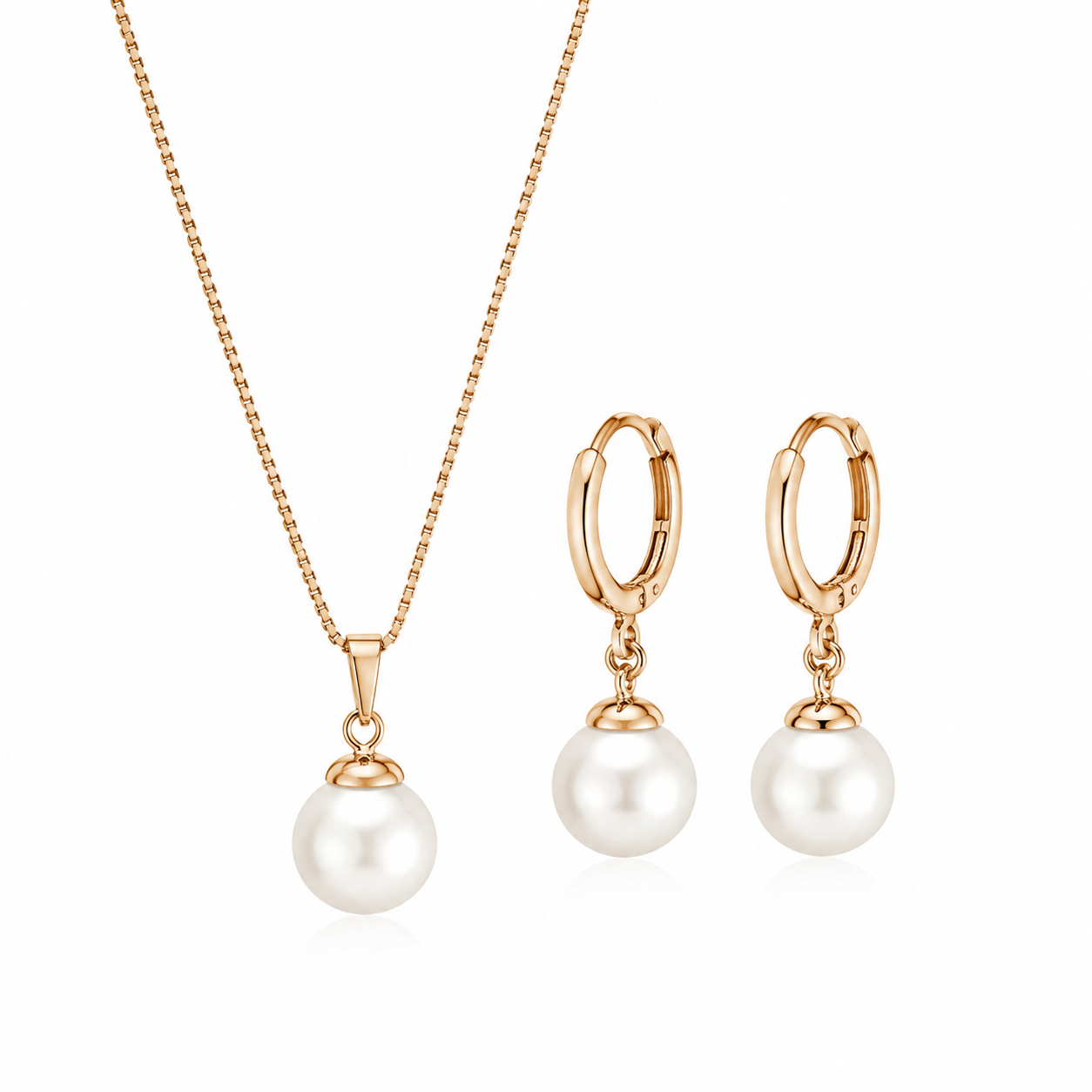 Amélie Perlen-Set - Elegante Halskette & Ohrringe in Goldoptik