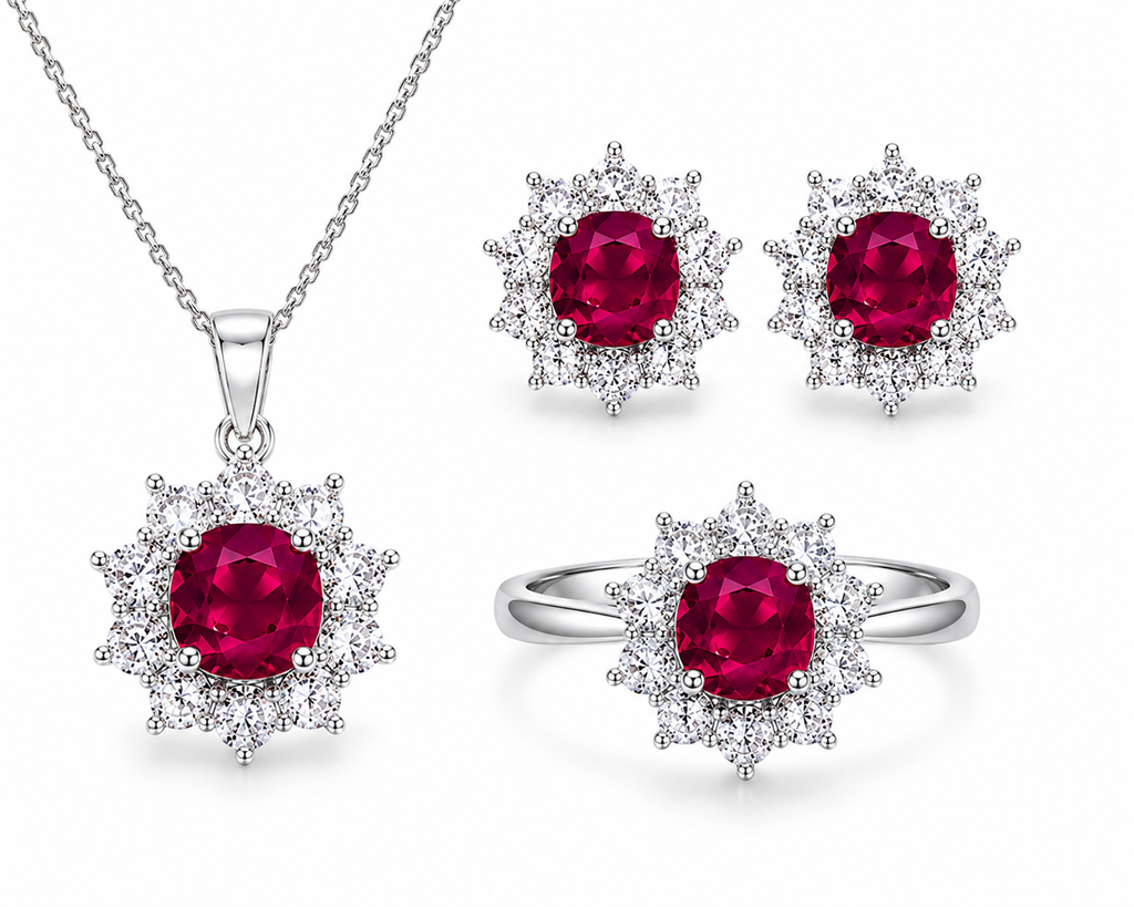 Royal Gem Set – Halskette, Ohrringe & Ring mit Edelstein-Optik