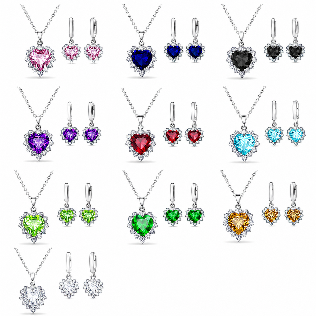 Herz-Schmuckset aus 925er Sterlingsilber – Kette & Ohrringe für Damen