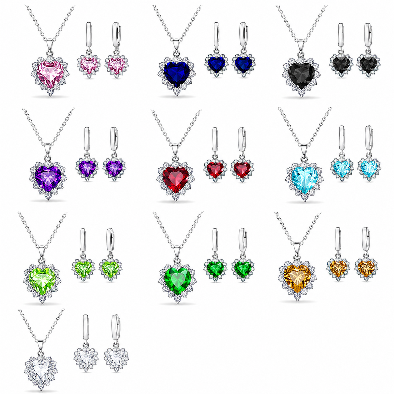 Herz-Schmuckset aus 925er Sterlingsilber – Kette & Ohrringe für Damen